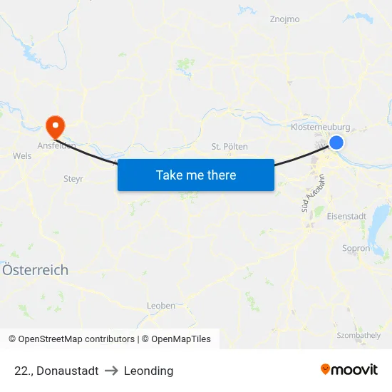 22., Donaustadt to Leonding map