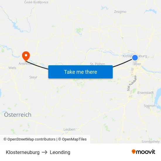 Klosterneuburg to Leonding map