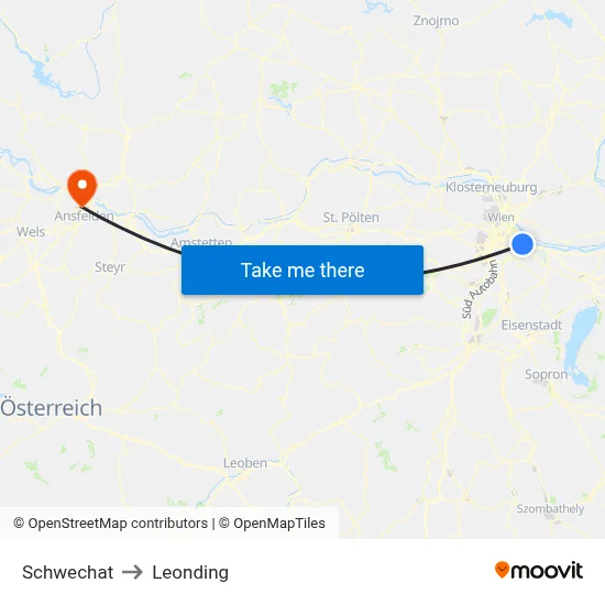 Schwechat to Leonding map
