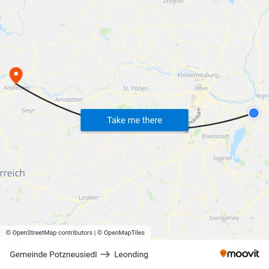 Gemeinde Potzneusiedl to Leonding map
