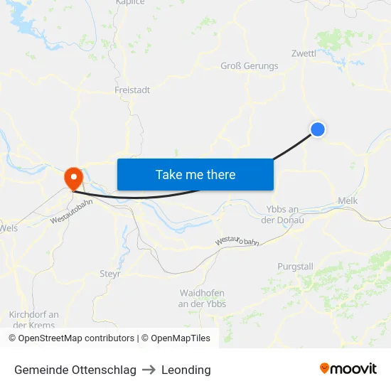 Gemeinde Ottenschlag to Leonding map