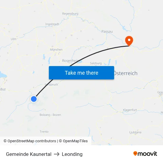 Gemeinde Kaunertal to Leonding map