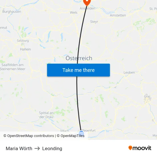 Maria Wörth to Leonding map