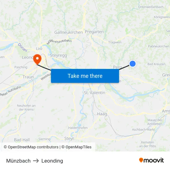 Münzbach to Leonding map