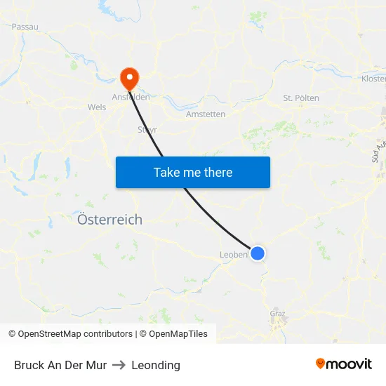 Bruck An Der Mur to Leonding map