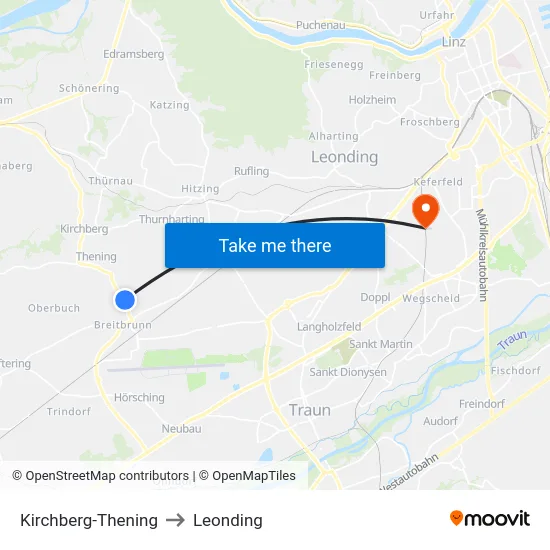 Kirchberg-Thening to Leonding map