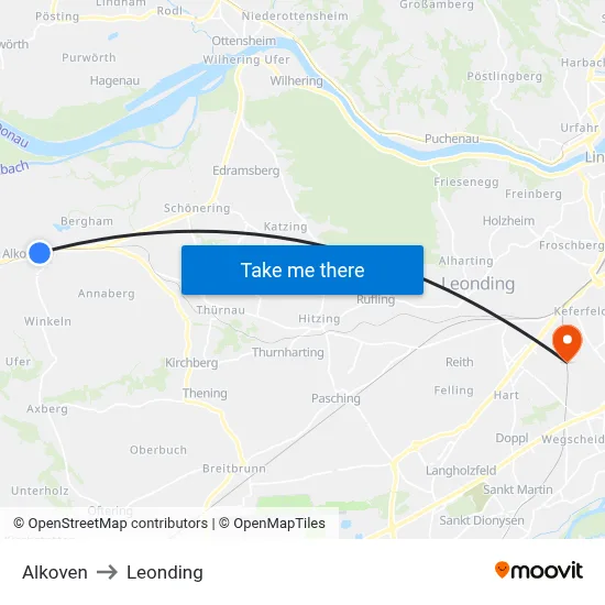 Alkoven to Leonding map
