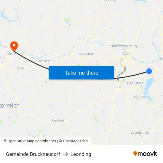 Gemeinde Bruckneudorf to Leonding map