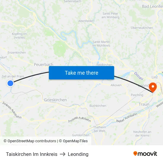 Taiskirchen Im Innkreis to Leonding map