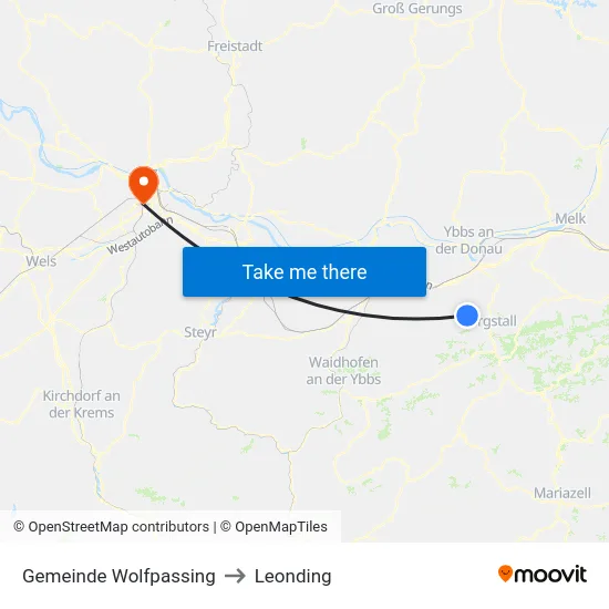 Gemeinde Wolfpassing to Leonding map