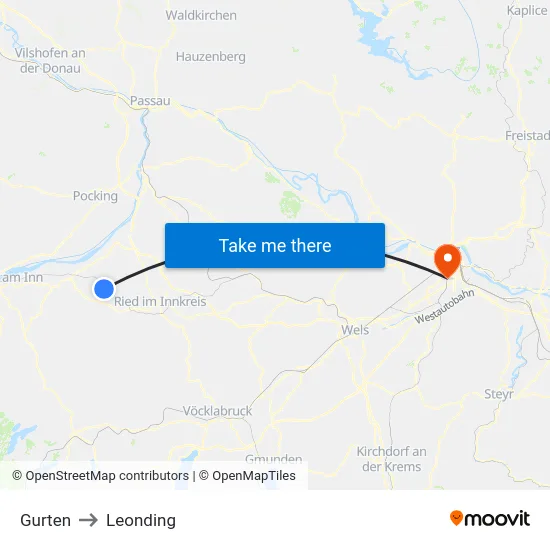 Gurten to Leonding map