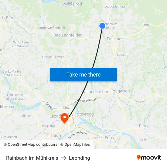 Rainbach Im Mühlkreis to Leonding map