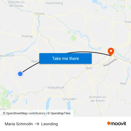 Maria Schmolln to Leonding map