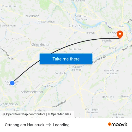 Ottnang am Hausruck to Leonding map
