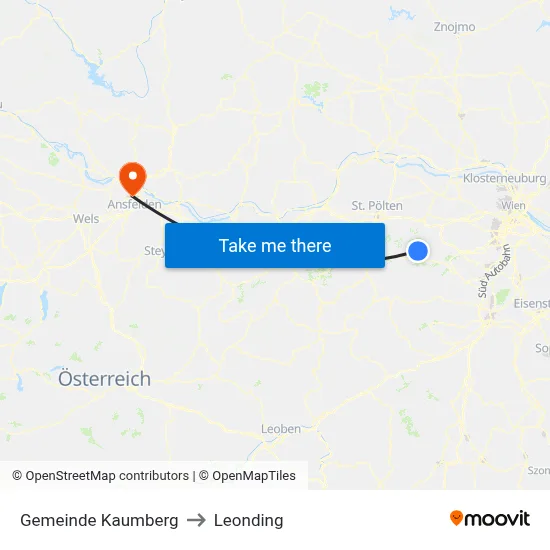 Gemeinde Kaumberg to Leonding map