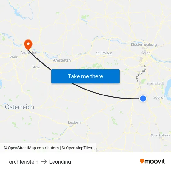 Forchtenstein to Leonding map