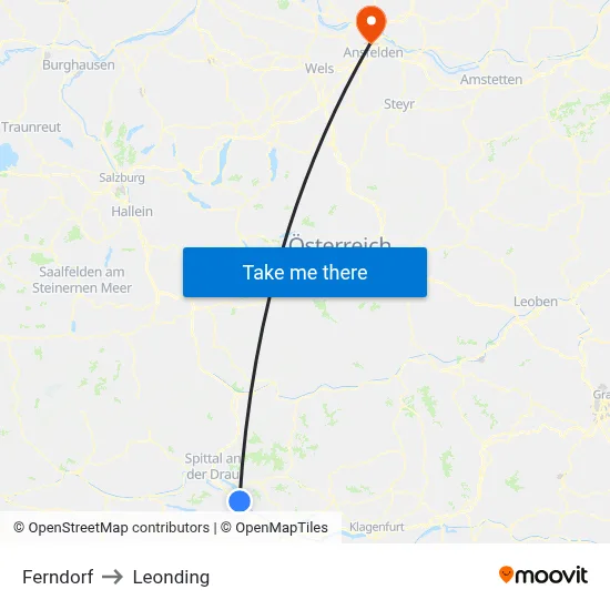 Ferndorf to Leonding map