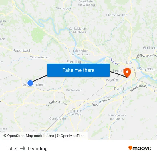 Tollet to Leonding map