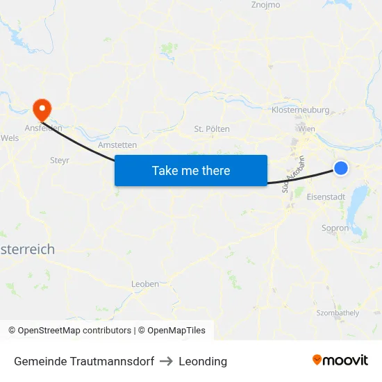 Gemeinde Trautmannsdorf to Leonding map