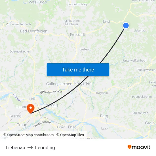 Liebenau to Leonding map