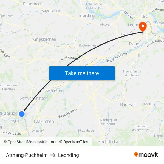 Attnang-Puchheim to Leonding map