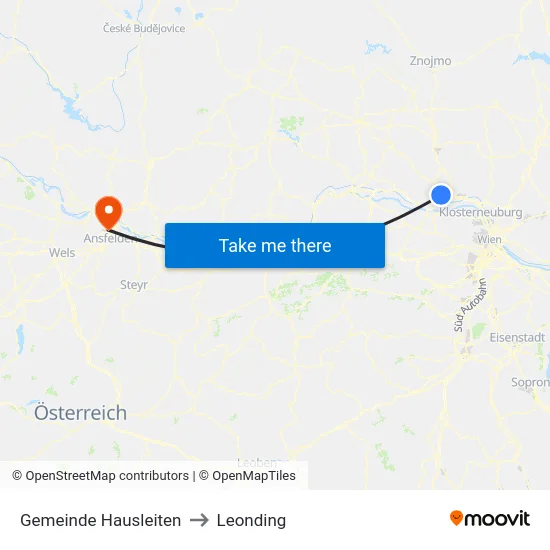 Gemeinde Hausleiten to Leonding map