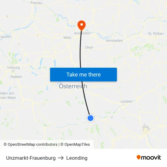 Unzmarkt-Frauenburg to Leonding map