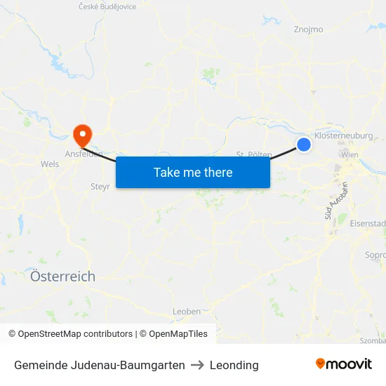 Gemeinde Judenau-Baumgarten to Leonding map