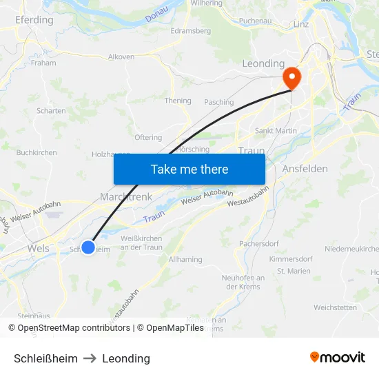 Schleißheim to Leonding map