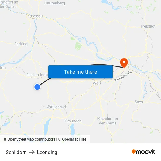 Schildorn to Leonding map