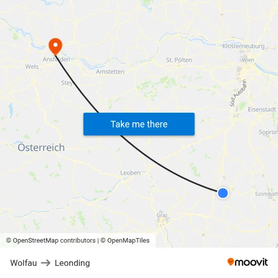 Wolfau to Leonding map