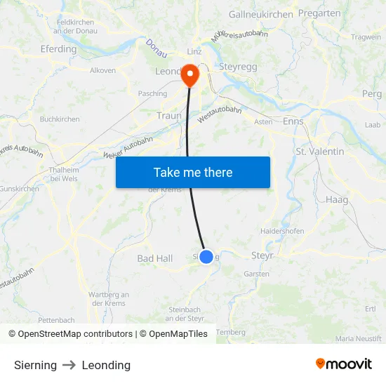 Sierning to Leonding map