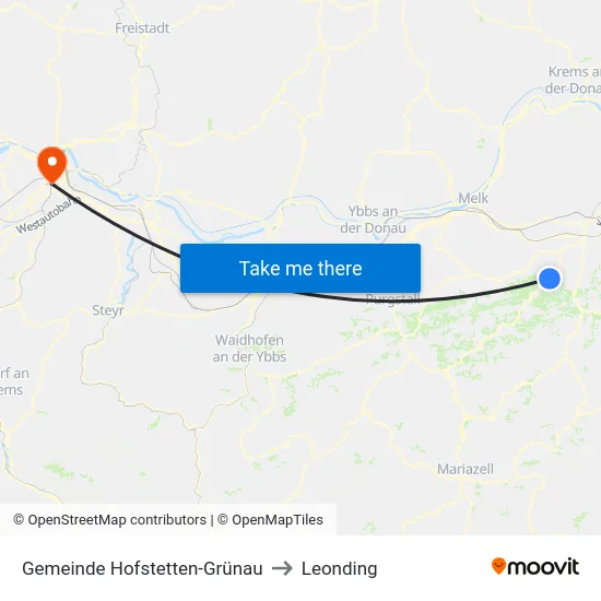 Gemeinde Hofstetten-Grünau to Leonding map