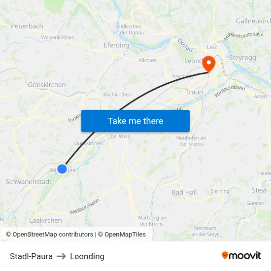 Stadl-Paura to Leonding map