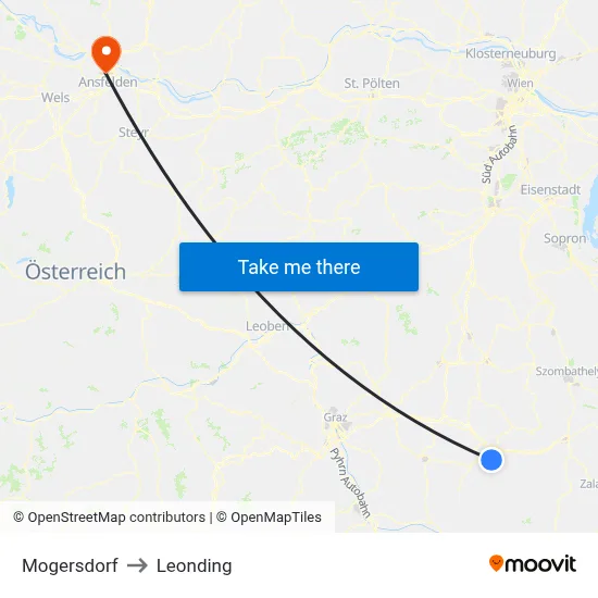 Mogersdorf to Leonding map
