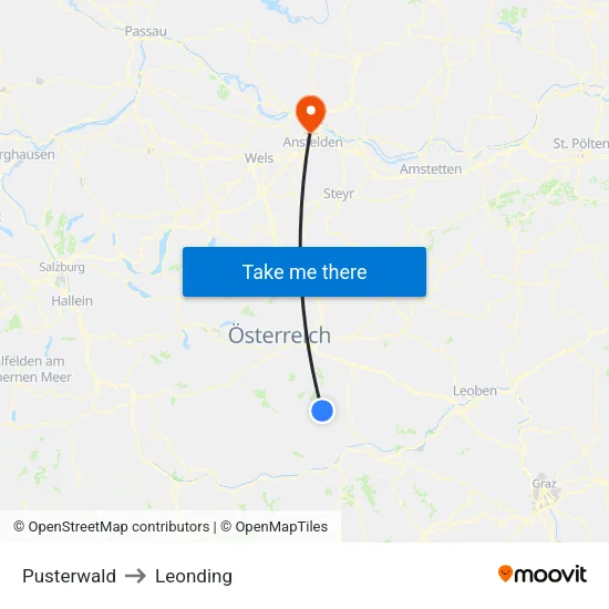 Pusterwald to Leonding map