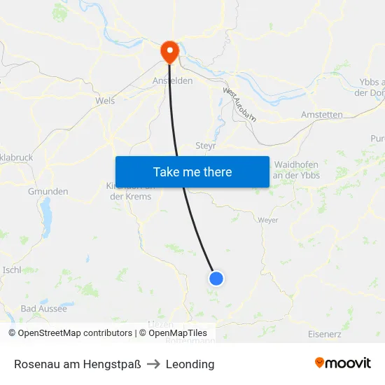 Rosenau am Hengstpaß to Leonding map