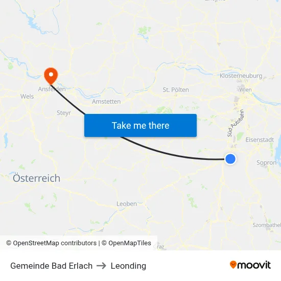 Gemeinde Bad Erlach to Leonding map