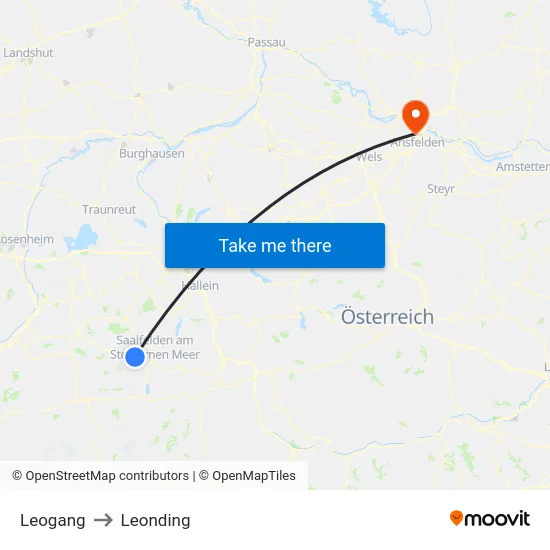 Leogang to Leonding map