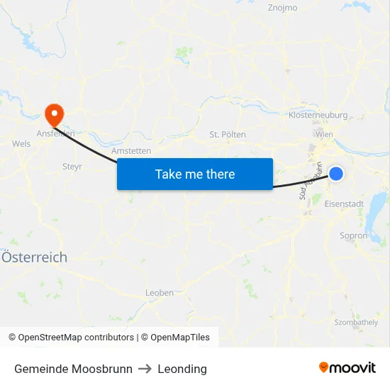 Gemeinde Moosbrunn to Leonding map