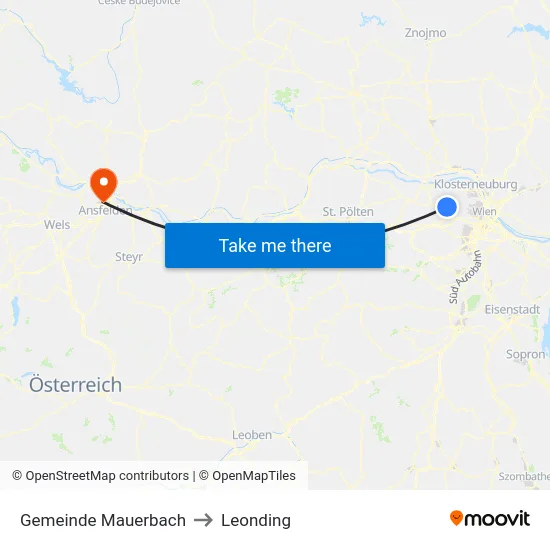 Gemeinde Mauerbach to Leonding map