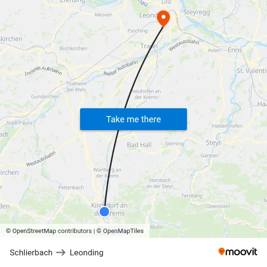 Schlierbach to Leonding map