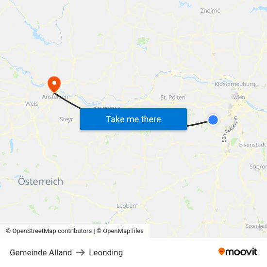 Gemeinde Alland to Leonding map
