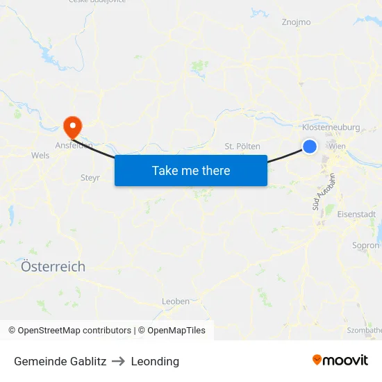 Gemeinde Gablitz to Leonding map