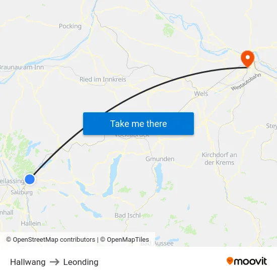 Hallwang to Leonding map