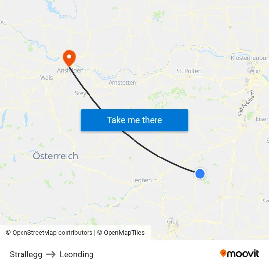 Strallegg to Leonding map
