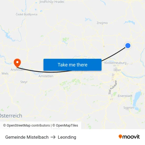 Gemeinde Mistelbach to Leonding map