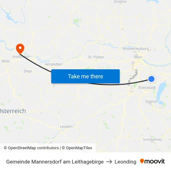 Gemeinde Mannersdorf am Leithagebirge to Leonding map