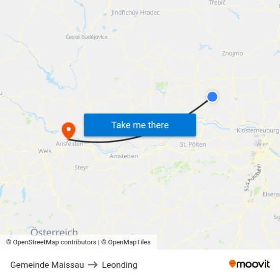 Gemeinde Maissau to Leonding map