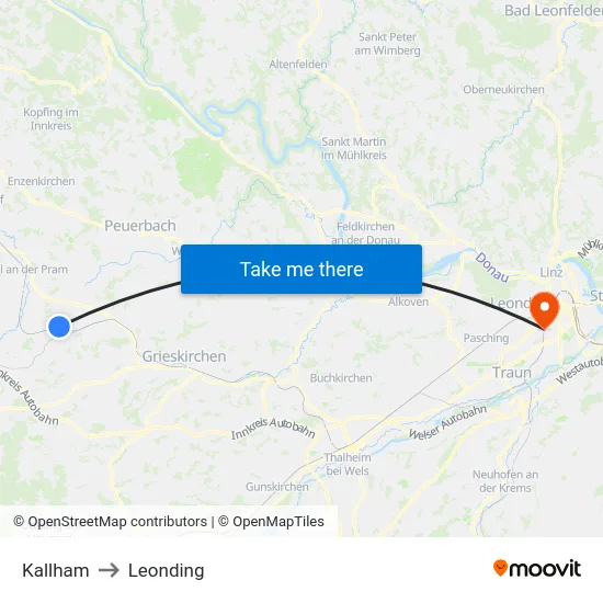 Kallham to Leonding map